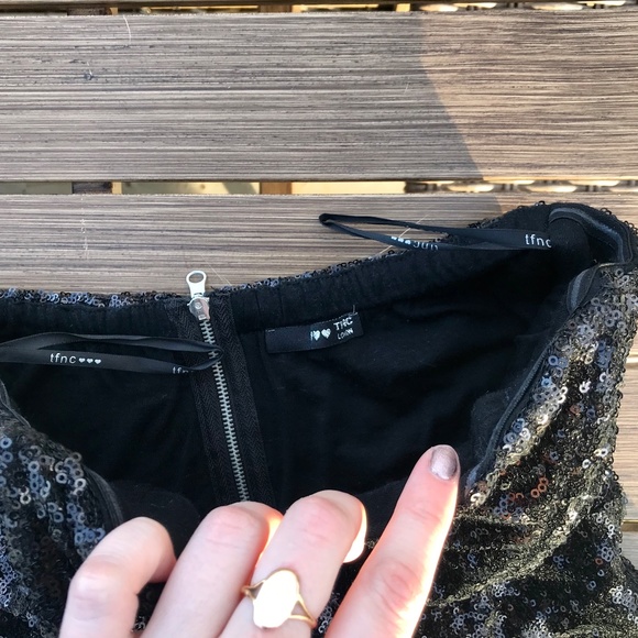 Strapless black sequin formal A-line dress - Picture 4 of 4